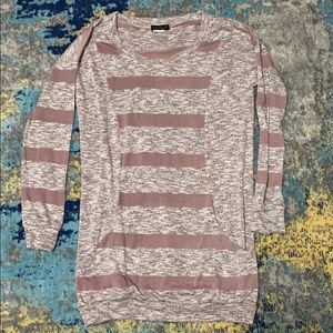 Heathered Pink Striped Tunic Tee EUC